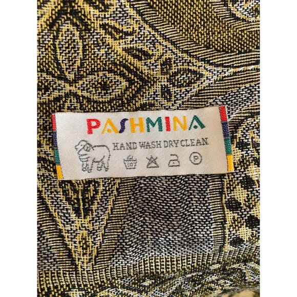 Paisley Pashmina Scarf/Wrap With Fringe - Gold, Black, Green & Cream - Picture 5 of 5